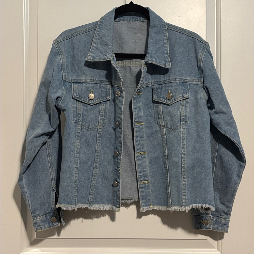 Y2K Cropped Light Blue Denim Jacket, Workwear, Cabincore
